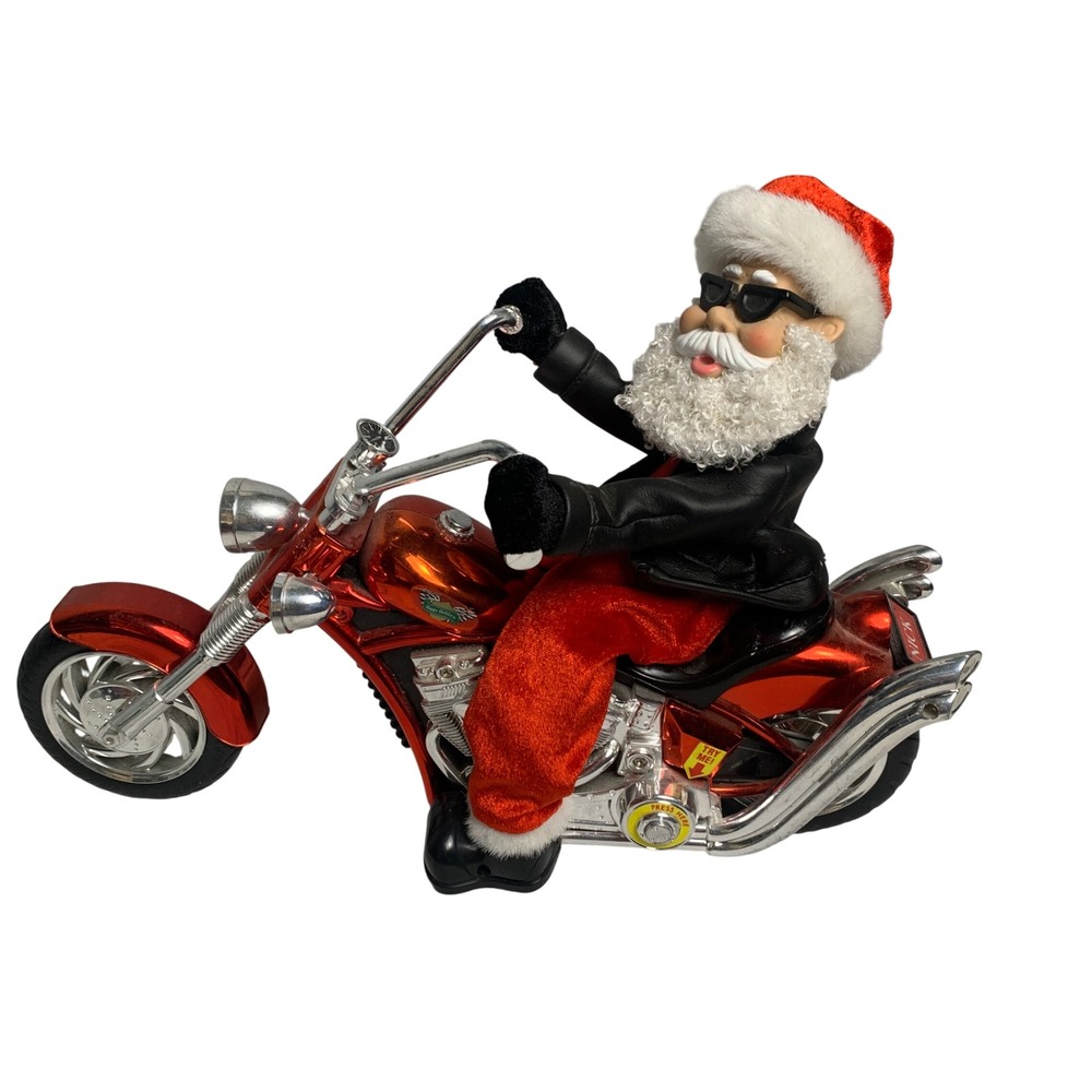 Dan Dee 2006 Animated Santa on Motorcycle Biker Christmas Decor Red Harley